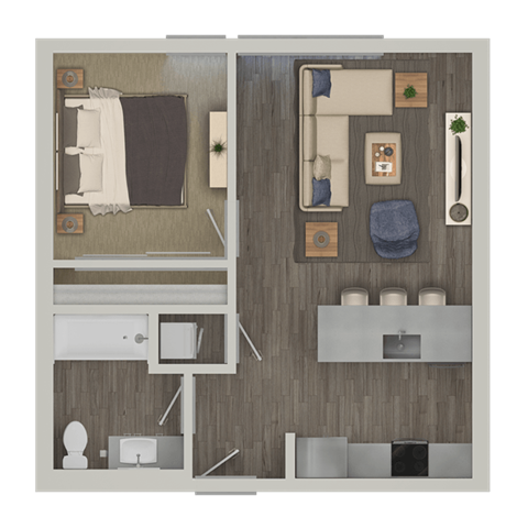 Floor plan for 1 bed, 1 bath, 548 sqft